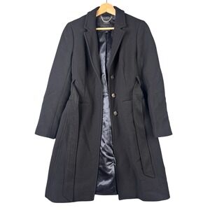 J.Crew Italian Double Cloth Wool Lady Coat Black Belted Trench BC934 Size 0